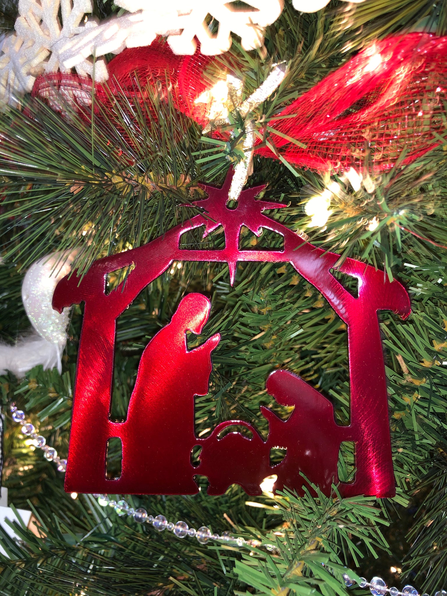 Candy Red Nativity Ornament